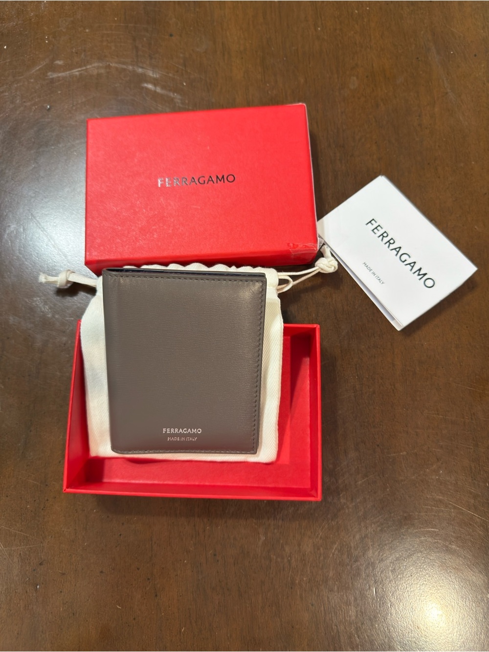 Salvatore Ferragamo Taupe Leather Card & Key Wallet
